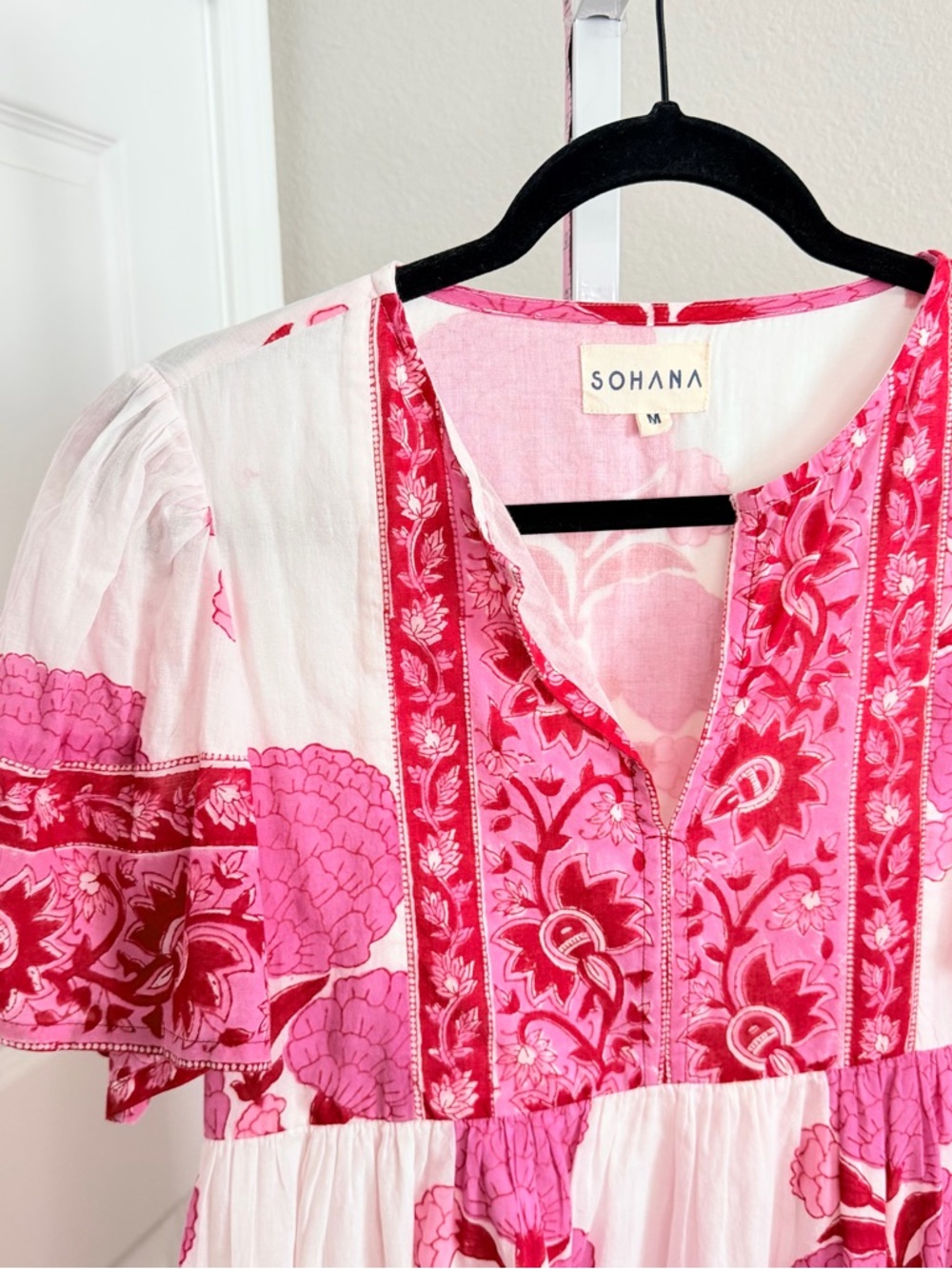Sohana Pink Floral Mini Dress Size Medium Short Sleeve - Picture 4 of 6